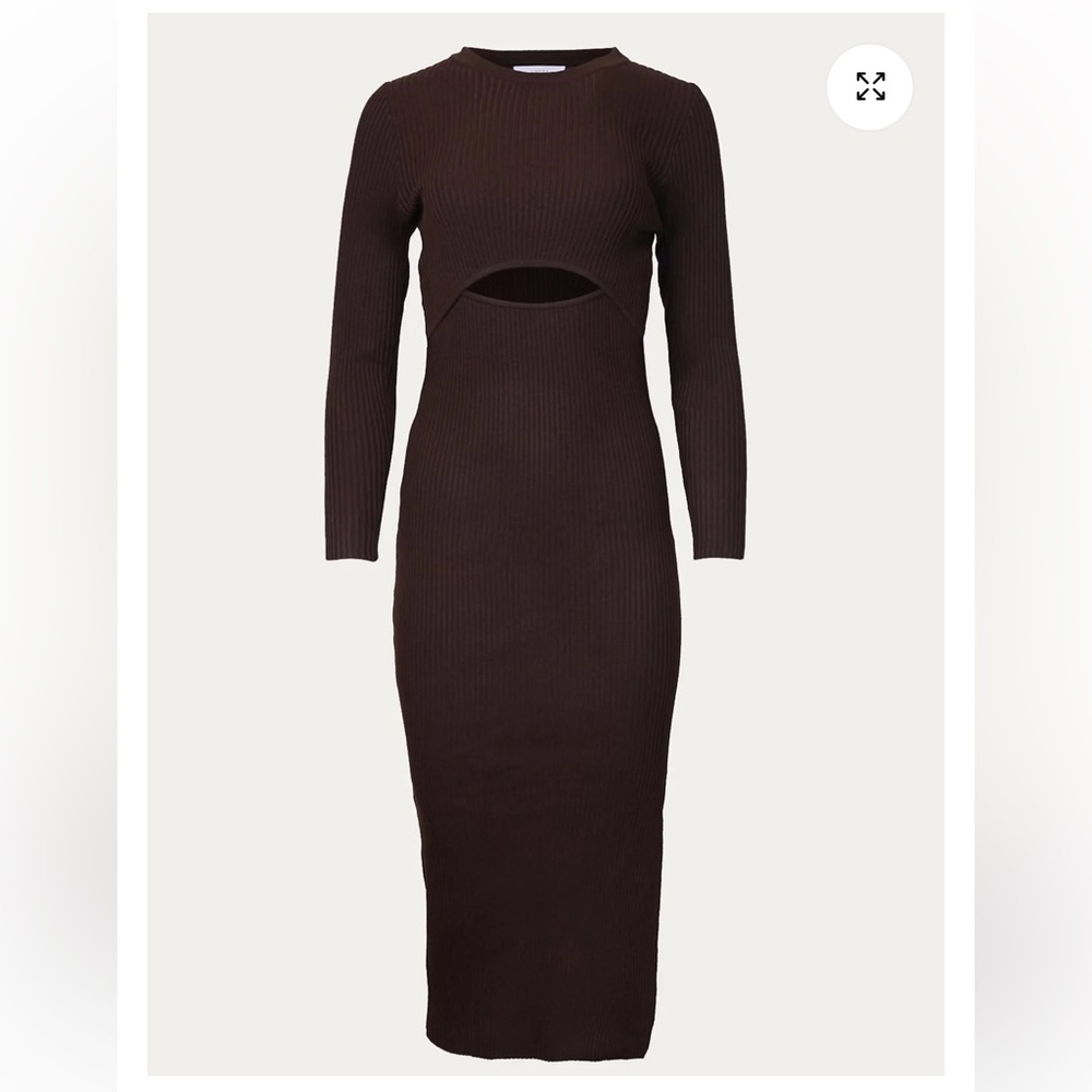 NWT Lucca Amelie Sweater Dress Brown Long Sleeve Fitted Dress with Cut Outs XS